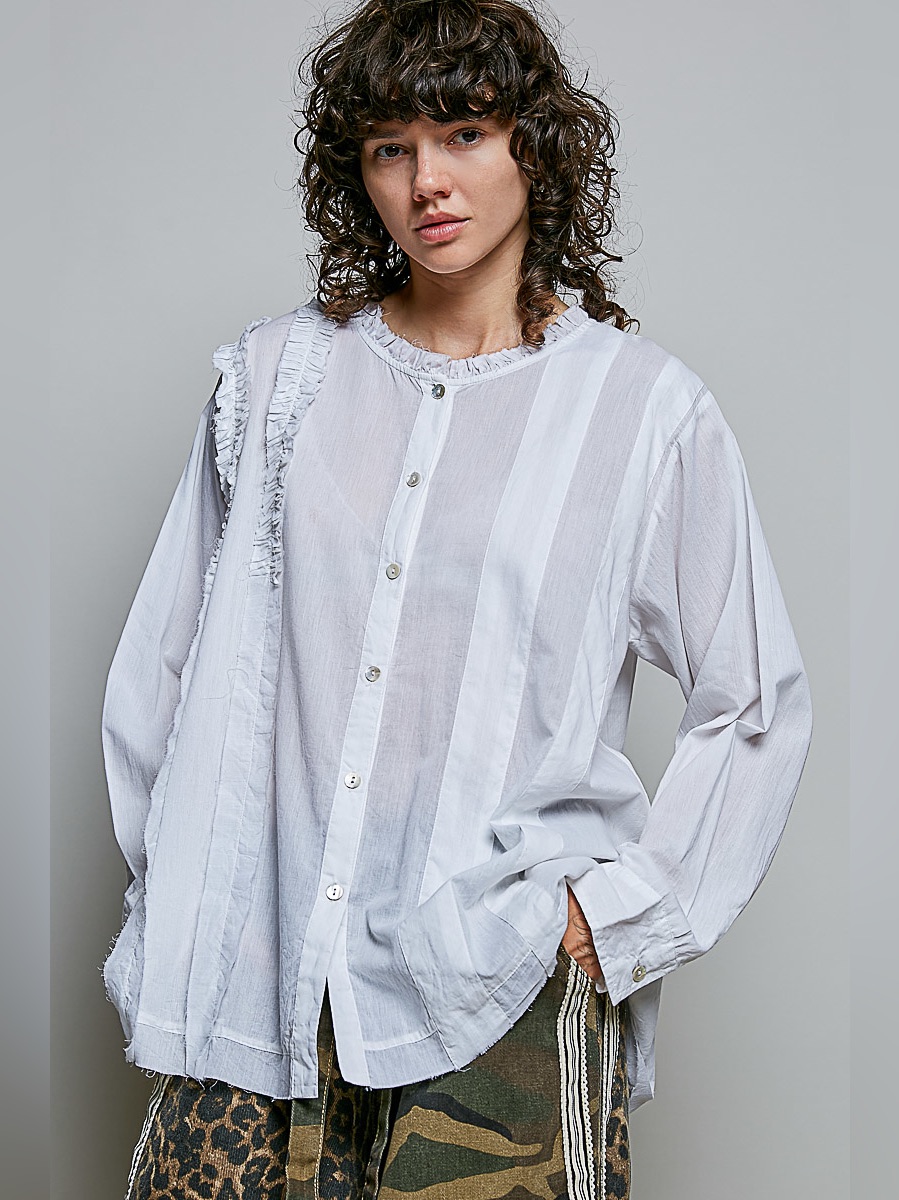 Pol Lightweight Ruffle Trim Round Neck Woven Shirt
